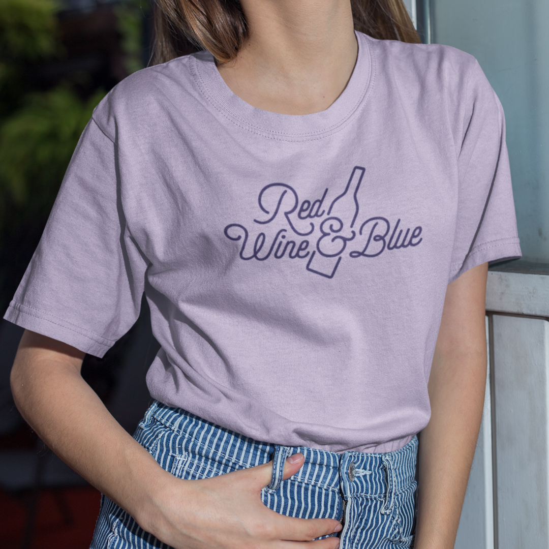 Red Wine and Blue Logo Boyfriend T-Shirt